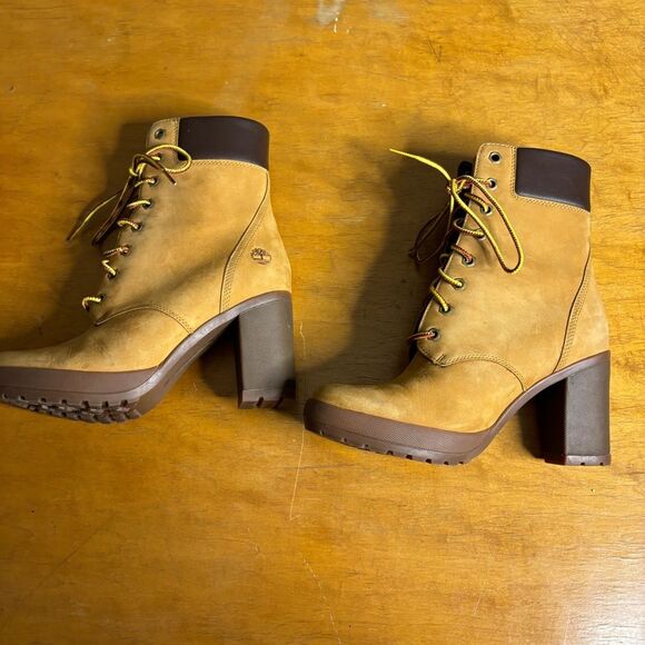 Timberland Ankle Boots Women Size 8 Wheat Tan Chunky Wedge Heel - Picture 6 of 10